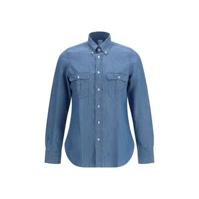 Finamore 1925 Blue Cotton Dress Shirt