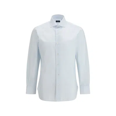Finamore 1925 Blue Cotton Pattern Shirt In White