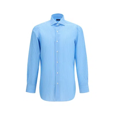 Finamore 1925 Regular 170 A Due Striped Shirt In Egyptian Cotton In Blue