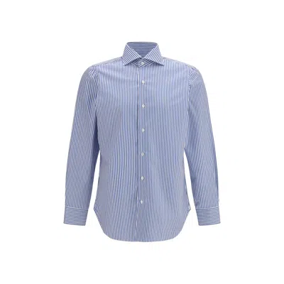 Finamore 1925 Blue Cotton Pattern Shirt In Multi