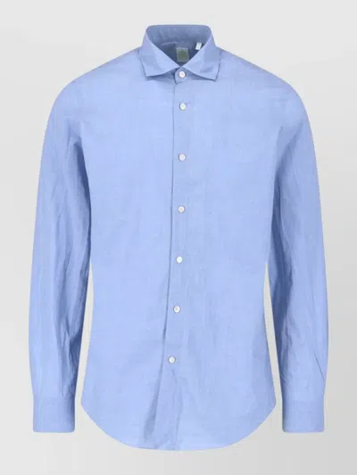 Finamore 1925 Button Down Collar Shirt Curved Hem In Blue