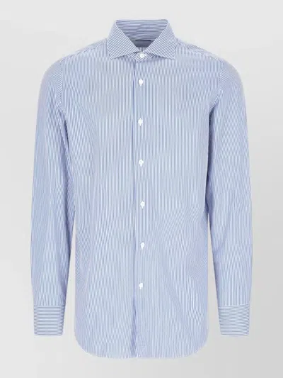 Finamore 1925 Button Down Collar Striped Long Sleeve Shirt In Pink