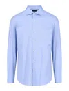 Finamore 1925 Classic Shirt In Light Blue Cotton Classic Collar In Blue