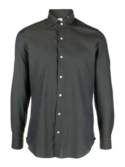 Finamore 1925 Man Shirt Dark Green Size 16 Cotton In Gris