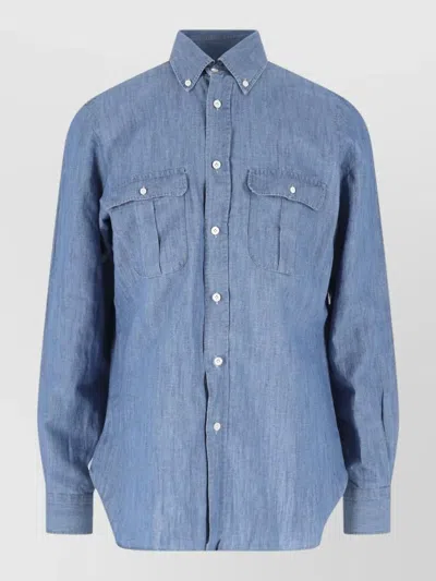 Finamore 1925 Casual Shirt Straight Cut Button Down Collar In Blue