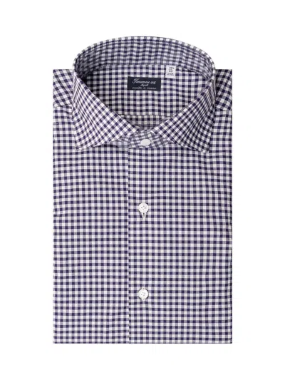 Finamore 1925 Classic Quadri Shirt With Cthessico Collar In Blue