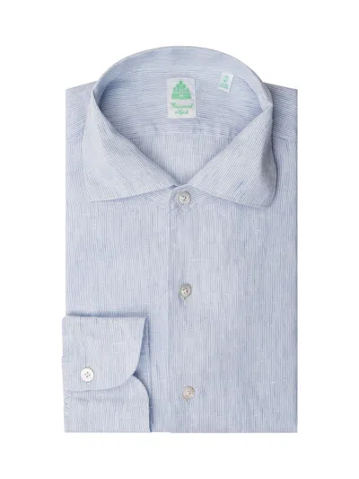 Finamore 1925 Classic Striped Cotton Shirt In Blue