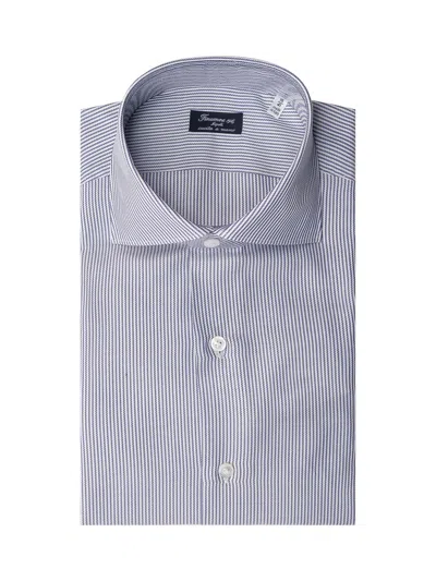 Finamore 1925 Classic Striped Shirt In Blue