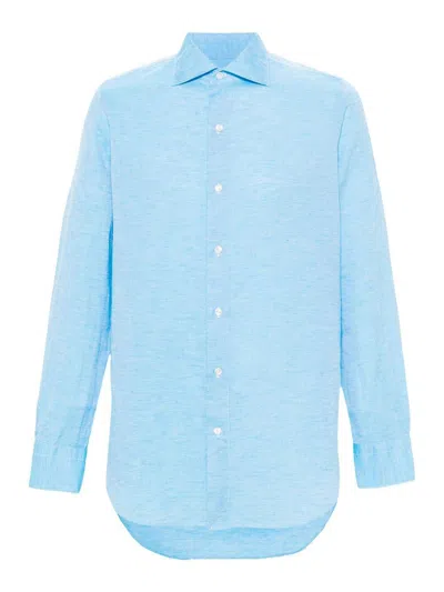 Finamore 1925 Sky Blue Cotton And Linen Blend Shirt