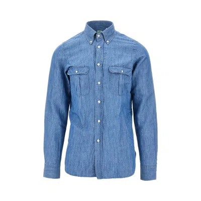 Finamore 1925 Cotton And Linen Denim Shirt In Blue