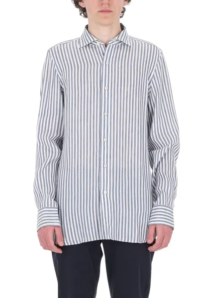 Finamore 1925 Gaeta Striped Linen-lyocell Casual Shirt In Animal Print