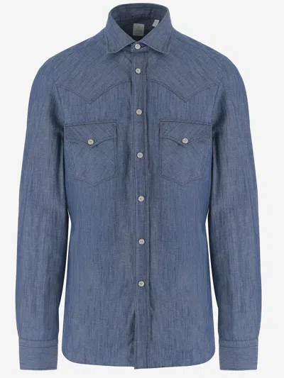 Finamore 1925 Finamore Cotton And Linen Shirt In Blue