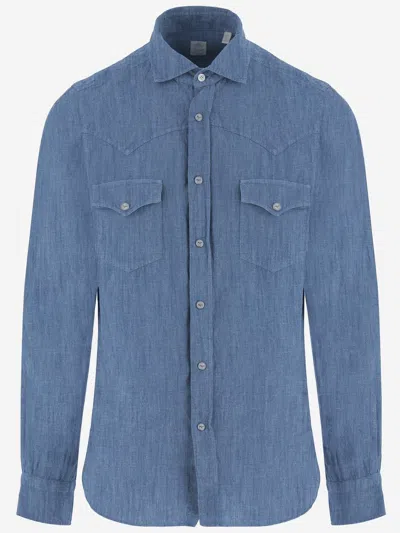 Finamore 1925 Finamore Cotton And Linen Shirt In Blue