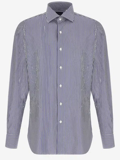 Finamore 1925 Finamore Cotton Shirt With Striped Pattern In Blue