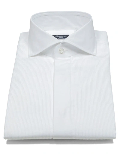 Pre-owned Finamore 1925 Finamore Dress Shirt In White With Double Cuff And Shark Collar Regeur360
