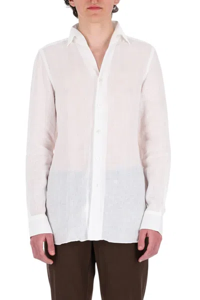 Finamore 1925 Gaeta Ustica Collar Linen Casual Shirt In Neutral