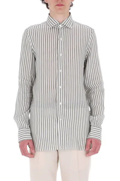 Finamore 1925 Gaeta Striped Linen-lyocell Casual Shirt In Pattern