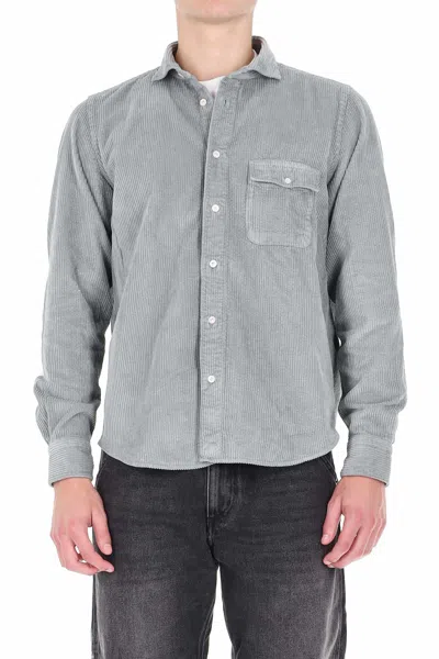Finamore 1925 Corduroy Overshirt With Classic Collar And Buttoned Cuffs In Gray