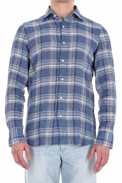 Finamore 1925 Finamore Mini Classic Patterned Button-up Shirt For Men In Blue
