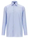 Finamore 1925 Classic Shirt In Light Blue Cotton Classic Collar In Blue
