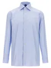 Finamore 1925 Classic Shirt In Light Blue Cotton Classic Collar In Blue