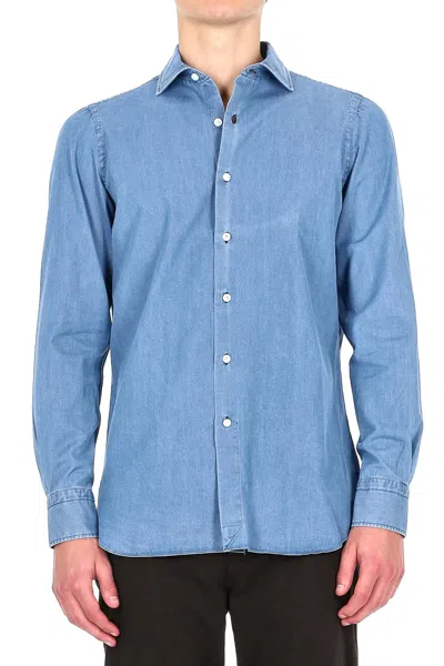 Finamore 1925 Finamore Regular Fit Napoli Style Button-up Shirt In Blue