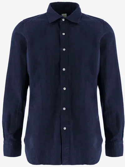 Finamore 1925 Finamore Ribbed Cotton Shirt In Blue