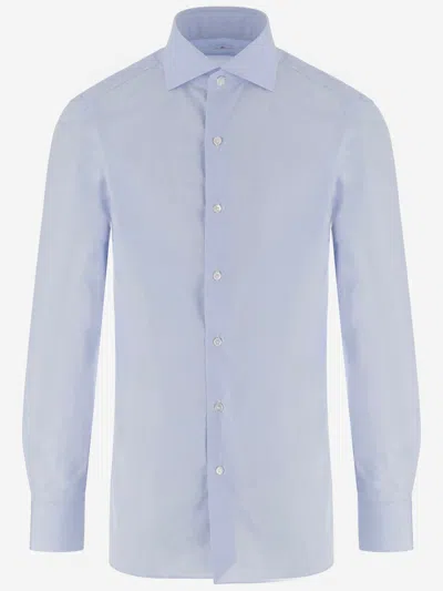 Finamore 1925 Finamore Ribbed Cotton Shirt In Blue