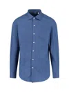 Finamore 1925 Finamore Structured Blue Cotton Shirt With Classic Collar In Blue