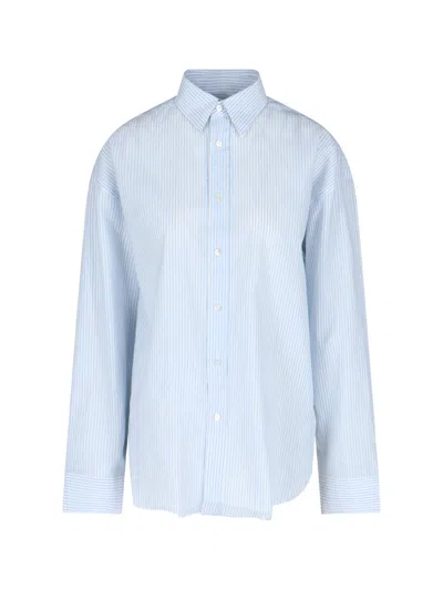 Finamore 1925 Finamore Silk-cotton Linen Button-front Shirt In Blue