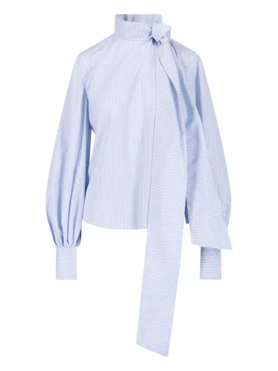 Finamore 1925 Finamore Striped High-neck Blouse With Bow Detail In Blue