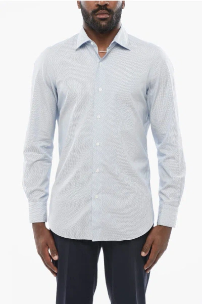 Finamore 1925 Hairline Patterned Popeline Shirt With Standard Collar