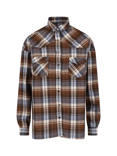Finamore 1925 Checked Shirt In Virgin Wool And Cashmere In Braun