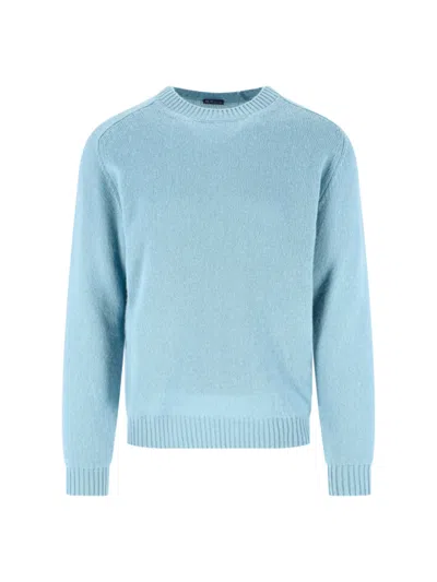 Finamore 1925 Light Blue Ribbed Knit Sweater With Cashmere Blend