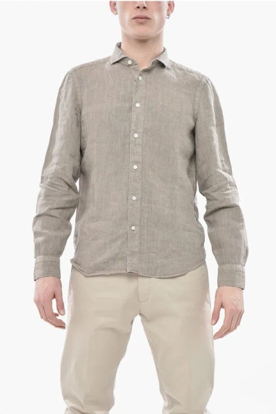 Finamore 1925 Linen Shirt Achille With French Collar In Gray