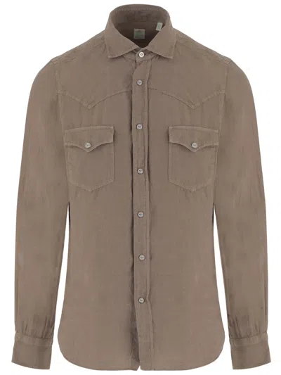 Finamore 1925 Linen Shirt With Classic Collar In Brown
