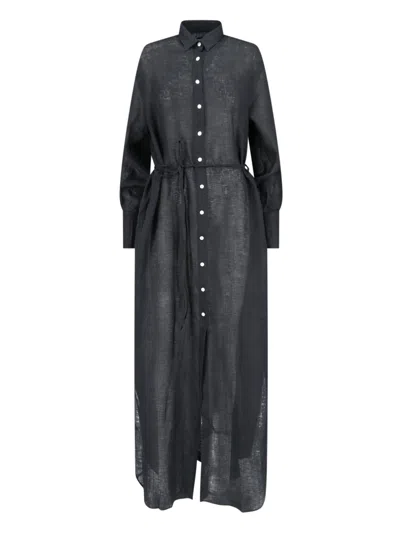 Finamore 1925 Long Linen Dress In Black  