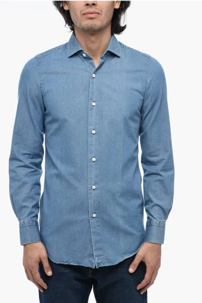 Finamore 1925 Long Sleeved Chambray Shirt In Blue