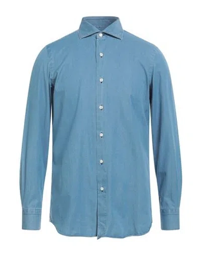 Finamore 1925 Man Denim Shirt Blue Size 16 Cotton
