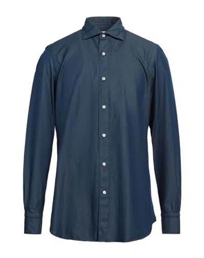 Finamore 1925 Man Denim Shirt Blue Size 17 Cotton