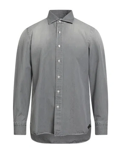 Finamore 1925 Man Denim Shirt Grey Size 17 Cotton