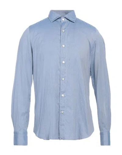 Finamore 1925 Man Shirt Azure Size 16 Cotton In Blue
