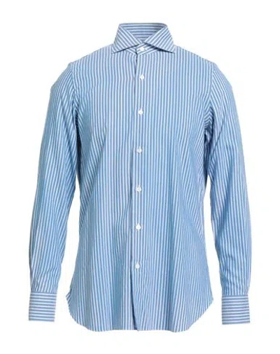 Finamore 1925 Man Shirt Azure Size 15 ¾ Cotton, Cashmere In Blue