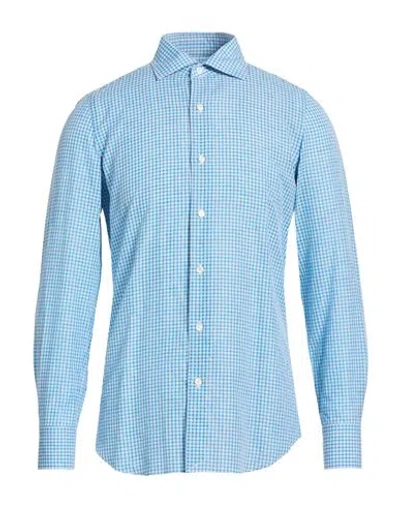 Finamore 1925 Man Shirt Azure Size 17 ½ Cotton, Linen In Blue