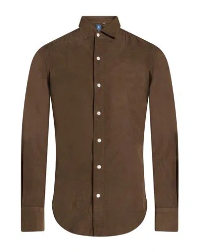 Finamore 1925 Man Shirt Brown Size 18 Cotton