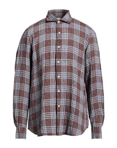 Finamore 1925 Man Shirt Chocolate Brown Size 16 ½ Linen