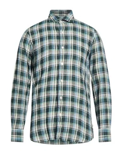 Finamore 1925 Man Shirt Dark Green Size 17 Linen