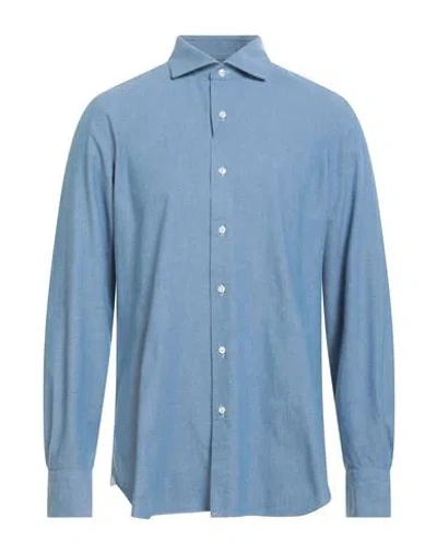 Finamore 1925 Man Shirt Light Blue Size 15 Cotton In Blue