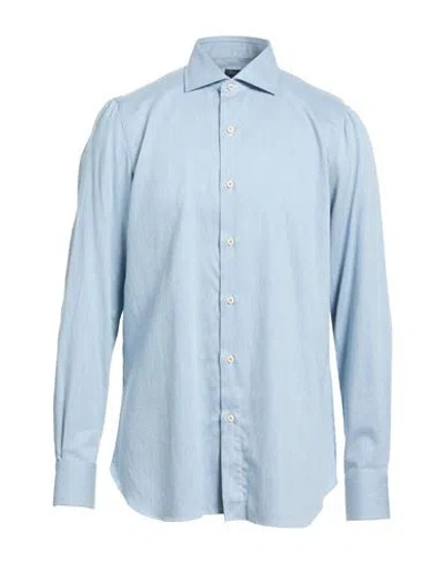 Finamore 1925 Man Shirt Light Blue Size 17 Cotton, Cashmere