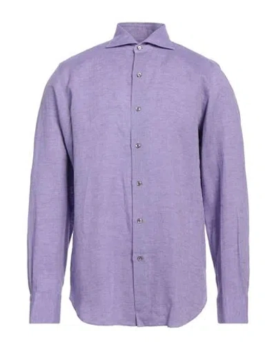Finamore 1925 Man Shirt Lilac Size 17 ½ Linen